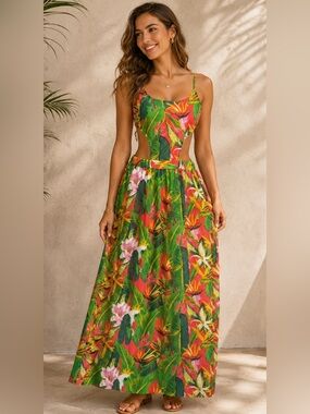 boohoo pink and green dress Pink FS Collection Floral Print Hem Tiered Wrap Midi Dress In Green